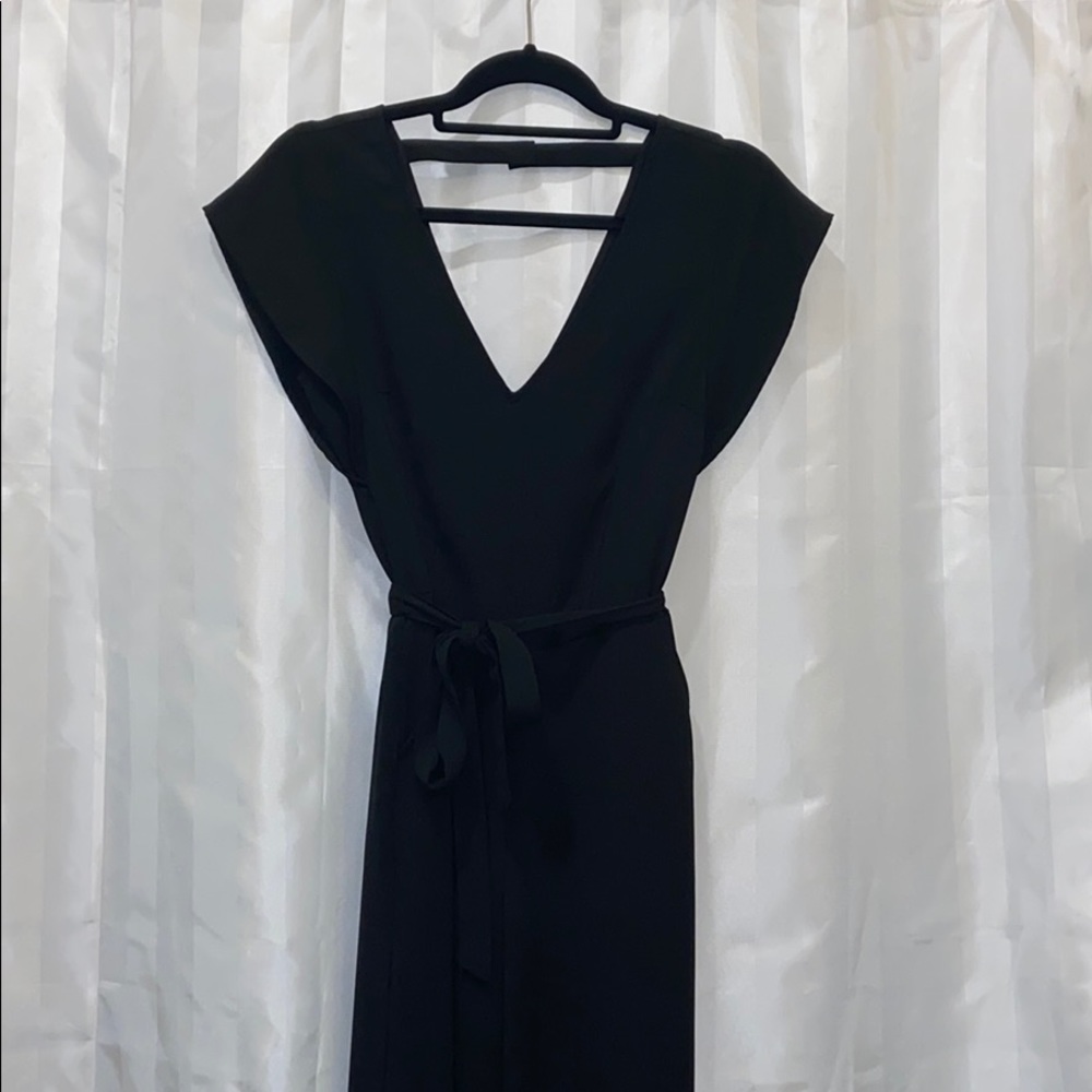 All Black Jumpsuit with Tie Belt and Pockets